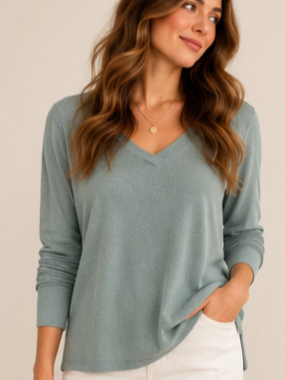 Matty M Sage Green V-Neck Lightweight Knit Sweater Size L